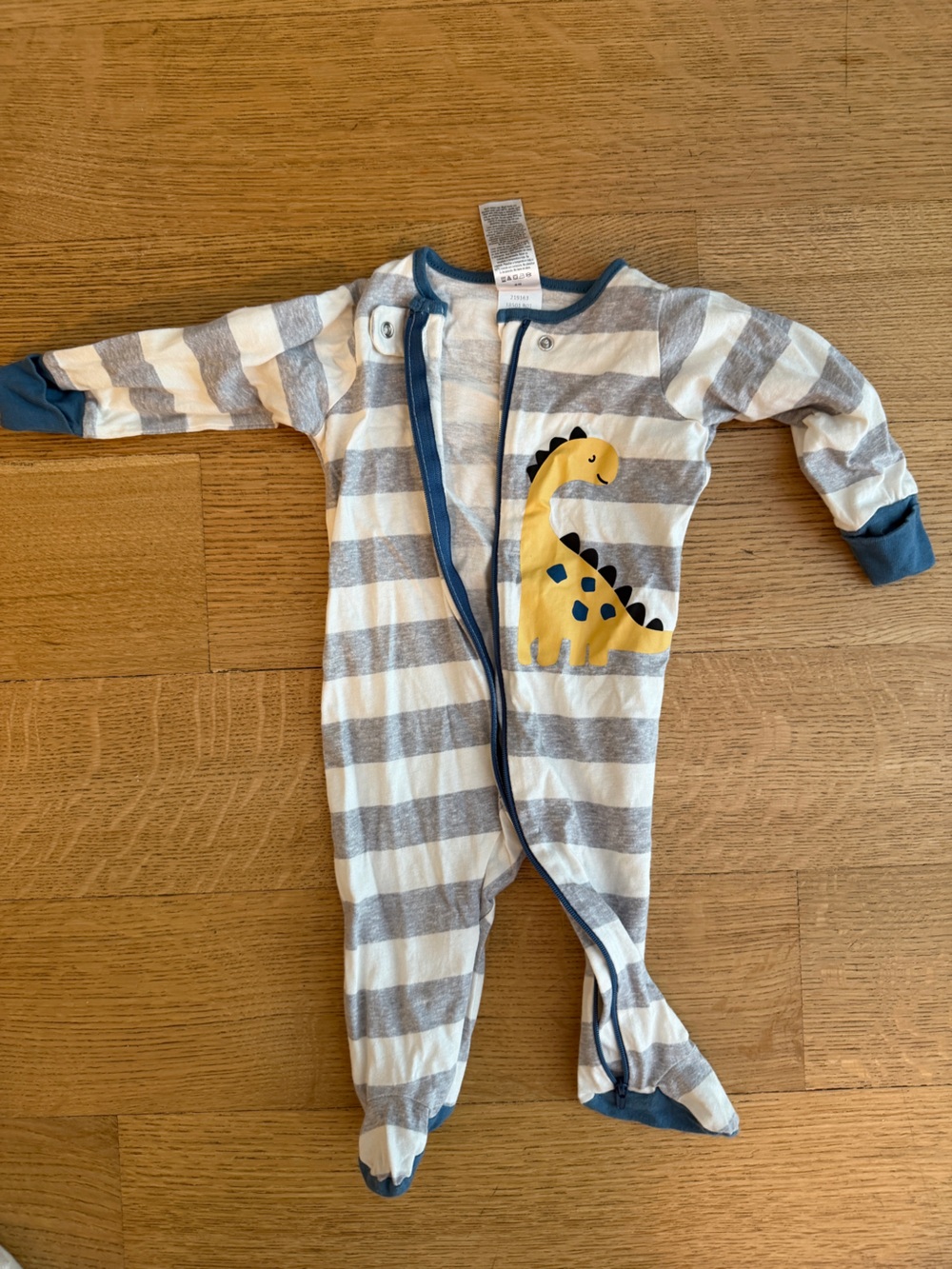 Gerber Gray & White Striped Footie with Yellow Dino